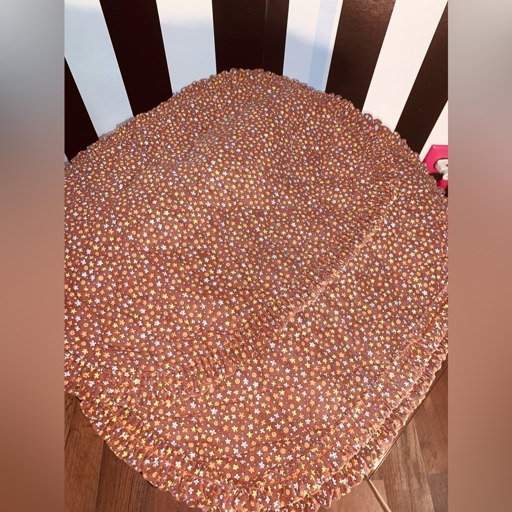 4 1970s Cotton Oval Place Mats Rustic Brown Retro Daisy Floral Pattern Vintage